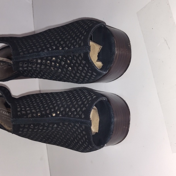 Coach Black suede open toe laser designed 8 1/2 wedge chasity - Picture 5 of 11